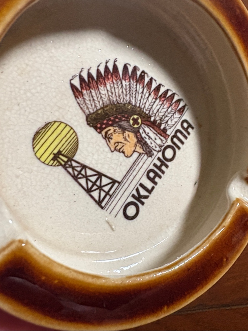 Vintage Oklahoma Ceramic Ashtray with Native Chief Motif - Picture 4 of 4